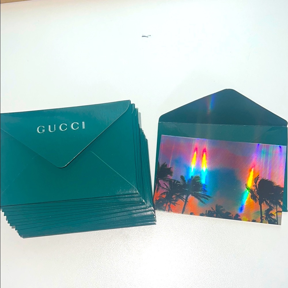 Collector’s Item Gucci Teal Envelopes with Holographic Cards